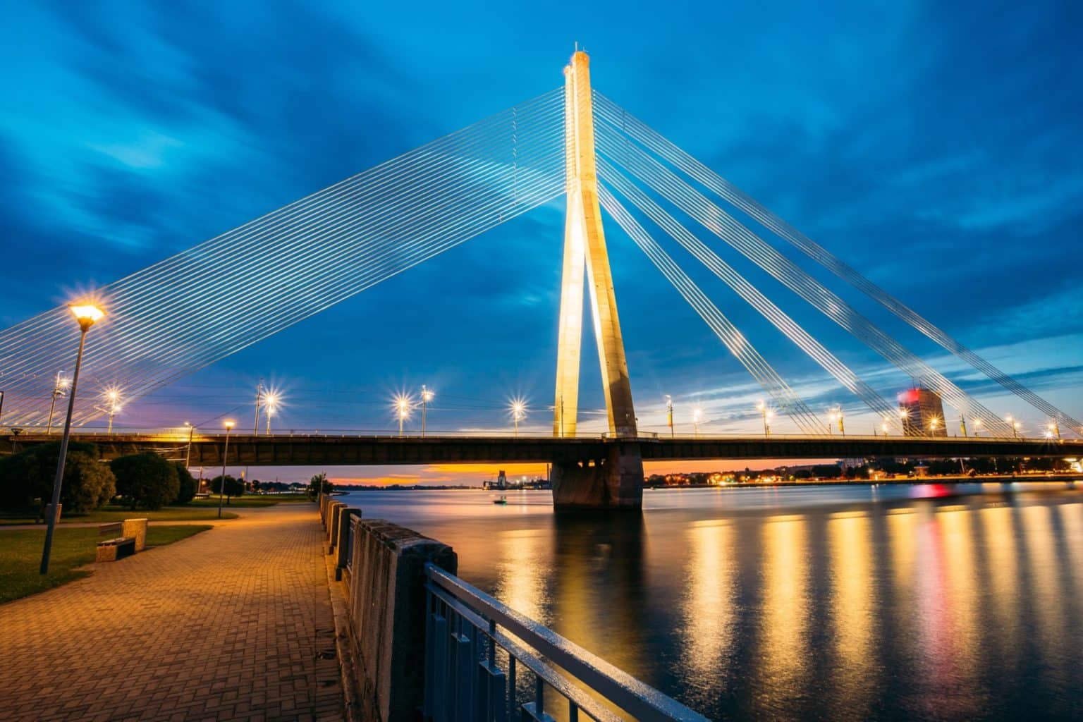 Vansu Bridge In Riga, Latvia. Shroud Bridge. Cable-Stayed Bridg